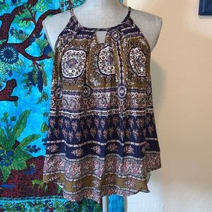 Navy and brown boho tank top blouse size medium